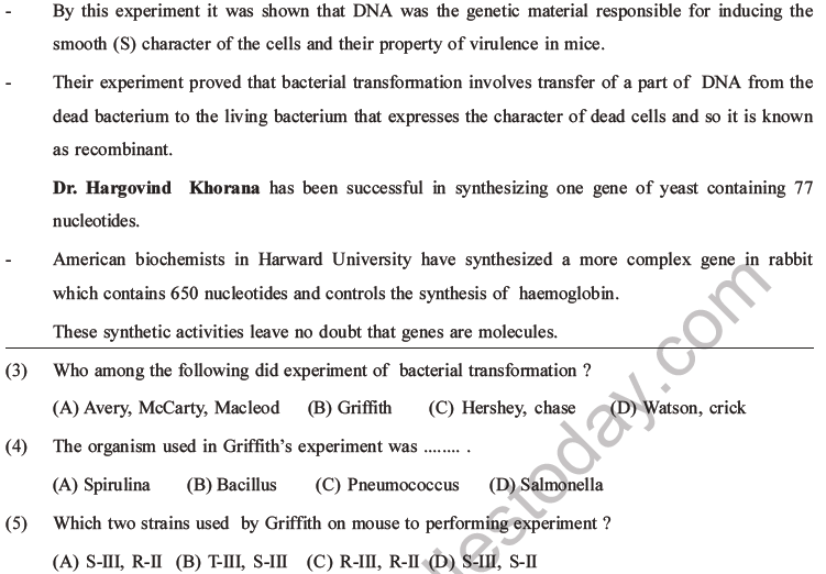 NEET Biology Molecular Basis Of Inheritance MCQs Set A, Multiple Choice ...